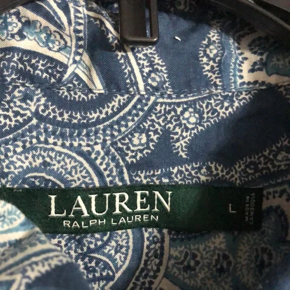 Lauren Ralph Lauren Button Down Collared Embroidered Logo Blouse Paisley Blue - Picture 2 of 8
